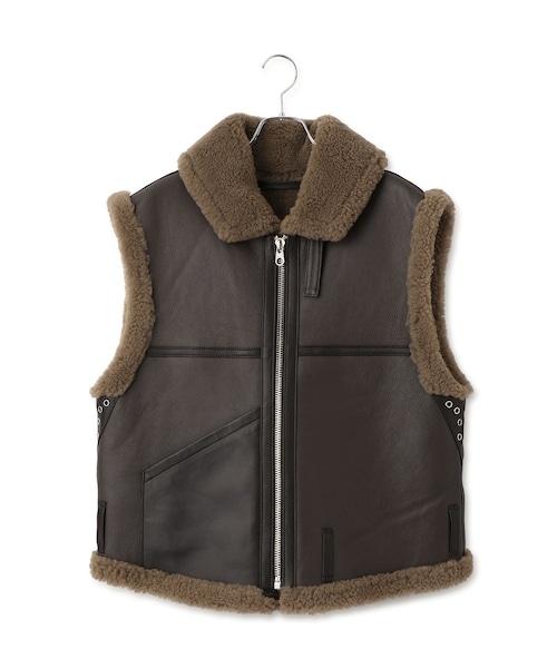 ADAM ET ROPE'（アダムエロペ）の「【TANAKA（タナカ）】SHEARLING VEST（ムートンコート・レディース・オフホワイト/ダークブラウン・S）」の4枚目の写真