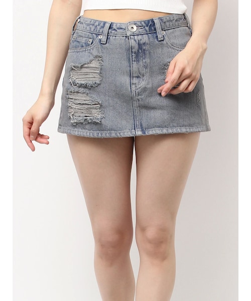 GYDA（ジェイダ）の「ハイウエストダメージスカートライクデニムショートパンツ（デニムスカート・レディース・ブラック/ピンク/アイスブルー・S/M）」の7枚目の写真