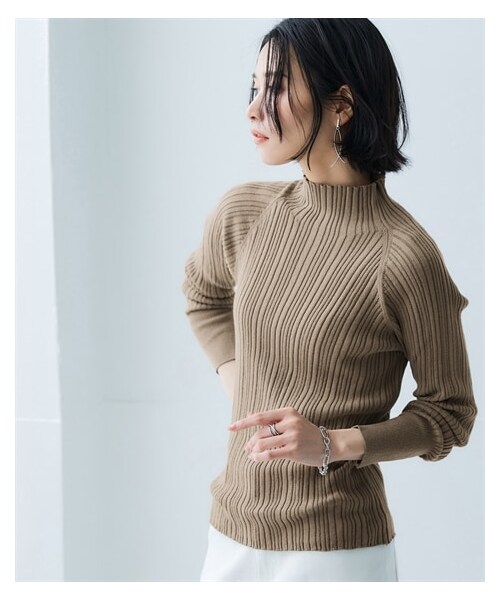 nissen（ニッセン）の「ハイネックランダムリブニット（ニット/セーター・レディース・黒/チャコールグレー杢/アイボリー/グレージュ/グリーン/オフホワイト×黒ボーダー/レッド・S/M/L/LL/3L）」の20枚目の写真