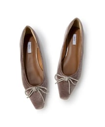 EVOL | 【EVOL/イーボル】 リボンフラットスクエアベロアパンプス IX5429 (バレエシューズ)