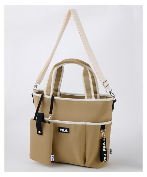 nissen（ニッセン）の「ＦＩＬＡ　１０ポケットダイバー風素材２WAYトートバッグ（Ａ４対応）（ベルトポーチ付）（トートバッグ・メンズ・黒/【ドロップ】グレー/ベージュ×ホワイト・Y）」の2枚目の写真