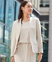 7days Life Styling | 【レディーススーツ】セットアップ対応ノーカラージャケット（上下別売・すごく伸びる多機能変り織リスピィシリーズ）(スーツジャケット)