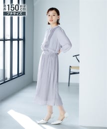 nissen | 小さいサイズ　８分袖ピンタックプリーツワンピース　低身長さん・小柄女性(ワンピース)
