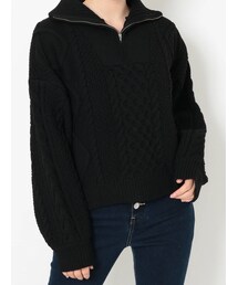EVRIS | ハーフジップケーブルライトニットトップス(ニット/セーター)