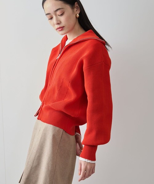 VIS（ビス）の「Wジップハイネックニットカーディガン（カーディガン/ボレロ・レディース・ライトグレー/ネイビー/レッド系・F）」の8枚目の写真