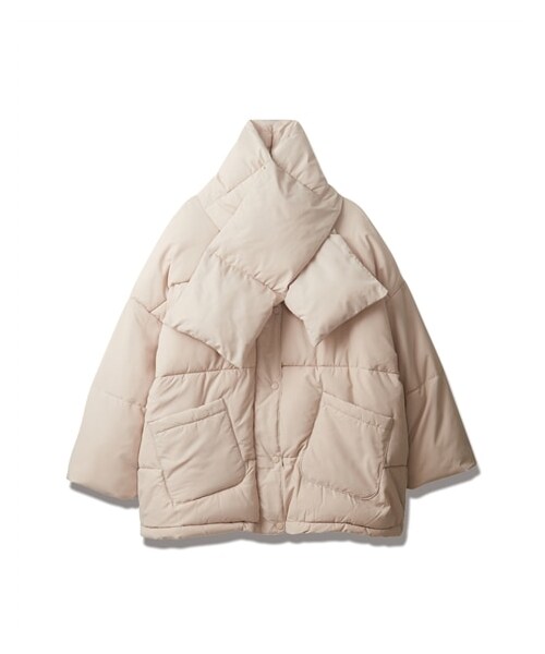 nissen（ニッセン）の「マフラー付ノーカラーフェイクダウンコート（ジャケット/アウター・レディース・アイボリー/ベージュ/ブラック・M）」の2枚目の写真