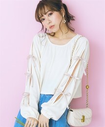 marun | 大きいサイズクロップド丈スリットリボントップスmarun(Tシャツ/カットソー)