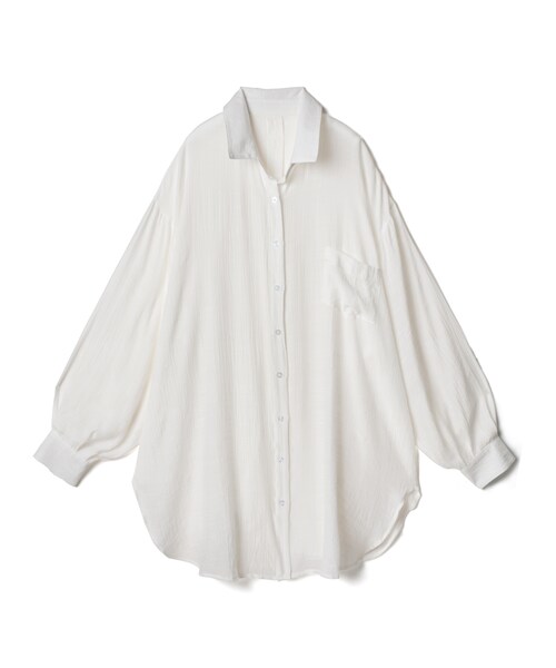 GRL（グレイル）の「シアーロングシャツ（シャツ/ブラウス・レディース・グレージュ/オフホワイト・F）」の2枚目の写真