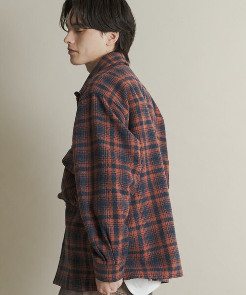 SENSE OF PLACE by URBAN RESEARCH(センスオブプレイスバイアーバンリサーチ)の「ヘビーネルチェックシャツジャケット(テーラードジャケット・メンズ・NVY×ORG/BRN×BEG・M/L)」の4枚目の写真