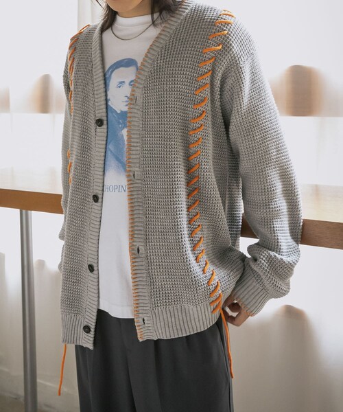 SENSE OF PLACE by URBAN RESEARCH（センスオブプレイスバイアーバンリサーチ）の「『ユニセックス』ブランケットステッチカーディガン（カーディガン/ボレロ・メンズ・L.GRAY/NAVY/PURPLE・M/L）」の12枚目の写真