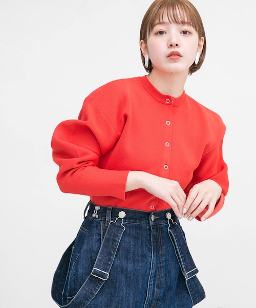 KBF（ケイビーエフ）の「リングドットボタンニットカーディガン（カーディガン/ボレロ・レディース・NEONYELLOW/L.BEIGE/FLAMINGO・one）」の3枚目の写真