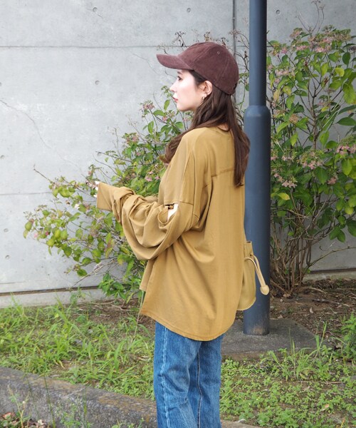 LAULEN（ローレン）の「armcut long tee（Tシャツ/カットソー・レディース・アッシュブラウン/オフホワイト/キャメル・FREE）」の3枚目の写真