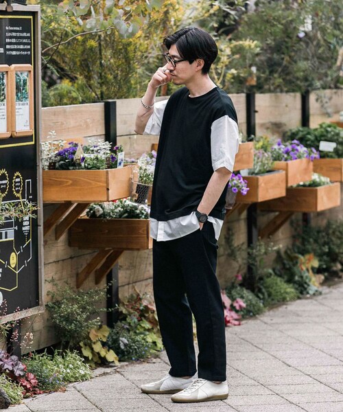 ITEMS URBANRESEARCH（アイテムズ アーバンリサーチ）の「布帛切替レイヤードクルーネックトップス（Tシャツ/カットソー・メンズ・BLK/BEG/MTD/GRY・M/L）」の8枚目の写真