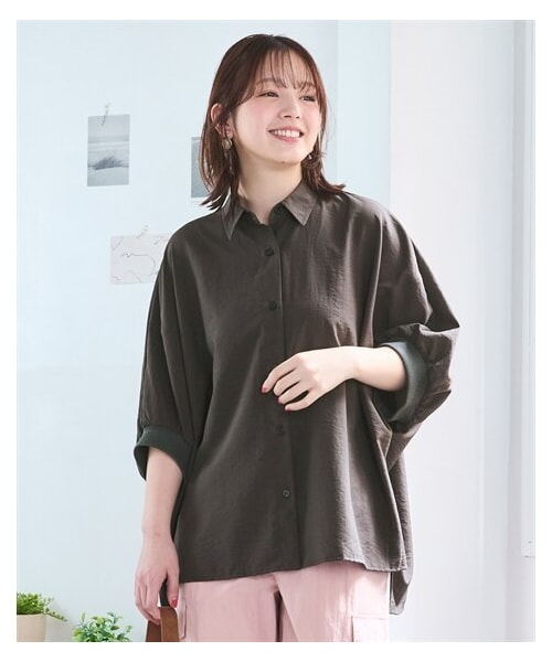 nissen（ニッセン）の「＜大きいサイズ＞【ドライワッシャー】袖リブシャツ（吸汗速乾）（シャツ/ブラウス・レディース・モカ/チャコール/ネイビー/ラベンダー・L/LL/3L/4L/5L/6L/8L/10L）」の8枚目の写真