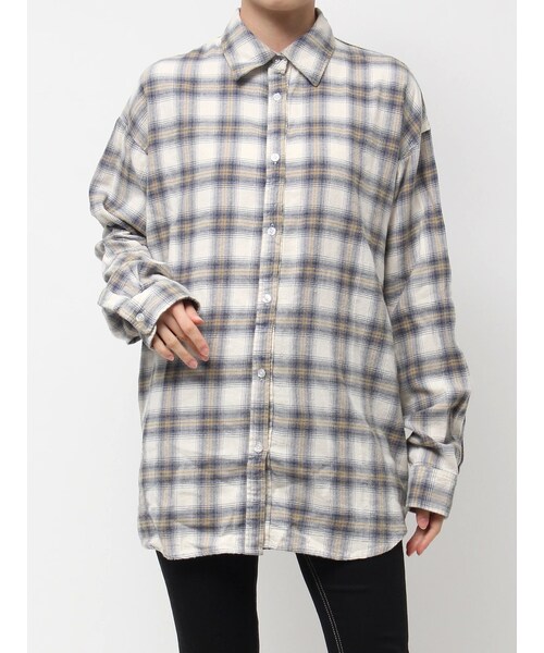 GYDA（ジェイダ）の「Vintage like check SH（シャツ/ブラウス・レディース・アイボリー/ネイビー/ベージュ・F）」の4枚目の写真