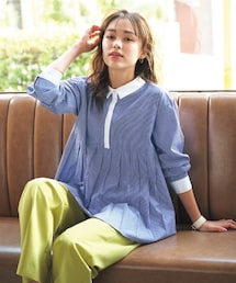 nissen | 大きいサイズ タックシャツチュニック(シャツ/ブラウス)