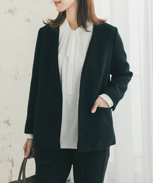 URBAN RESEARCH DOORS(アーバンリサーチドアーズ)の「ツィードVネックロングジャケット(その他アウター・レディース・OFF×BLK/NAVY・Free)」の17枚目の写真