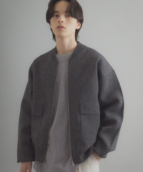 SENSE OF PLACE by URBAN RESEARCH（センスオブプレイスバイアーバンリサーチ）の「『洗濯可』ダブルポケットニットブルゾン（ブルゾン・メンズ・BLACK/BROWN・M/L）」の4枚目の写真