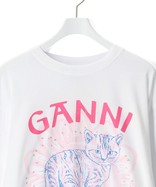 GANNI ピンク猫デザイン Tシャツ GANNI cats-print T-shirt | Pink | FARFETCH JO