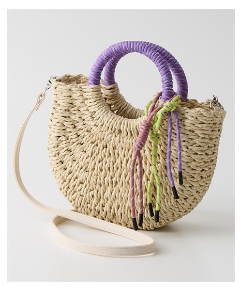 nissen（ニッセン）の「polka polka(ポルカポルカ)コードストラップ＆ハンドルデザイン雑材ショルダーバッグ（ショルダーバッグ・メンズ・ライトベージュ/ベージュ/グレージュ・Y）」の4枚目の写真