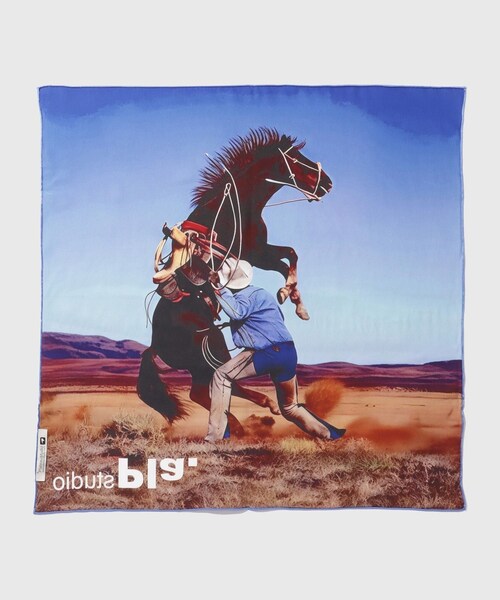 ADAM ET ROPE'(アダムエロペ)の「【PLATEAU STUDIO/プラトー スタジオ】Silk scarf-horse(バンダナ/スカーフ・メンズ・ブルー系・F)」の5枚目の写真