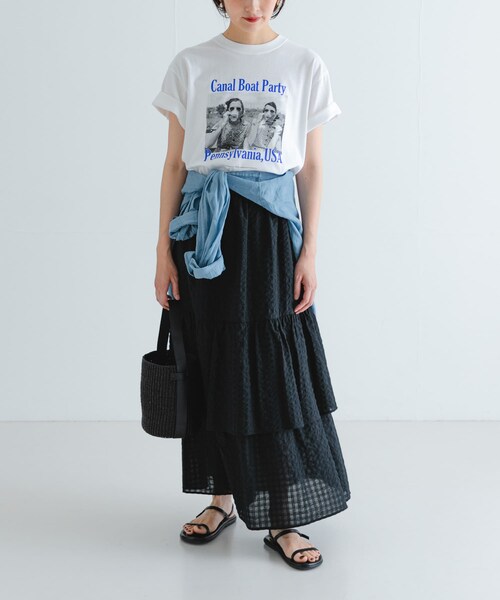 URBAN RESEARCH（アーバンリサーチ）の「サッカーティアードロングスカート（スカート・レディース・CHECK/BLACK・FREE）」の6枚目の写真