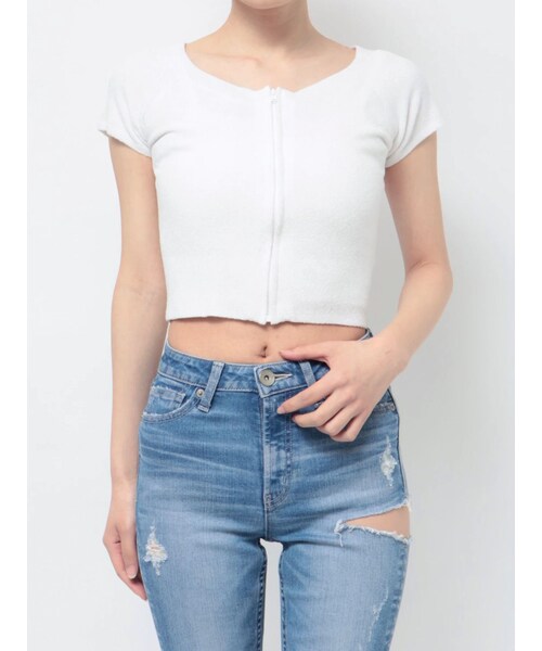 GYDA（ジェイダ）の「Square gydaキャミアンサンブル（ニット/セーター・レディース・オフホワイト/ブラック/ライム/シルバー・F）」の16枚目の写真