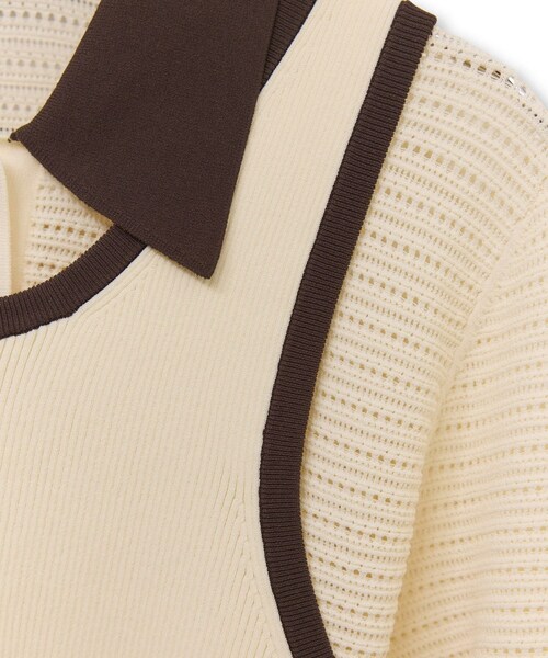 ADAM ET ROPE'（アダムエロペ）の「【サステナブル】タンクコンビパターンポロニット（ポロシャツ・レディース・オフホワイト/ブラウン/サックス・F）」の13枚目の写真