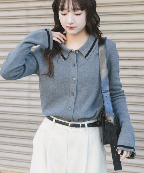ITEMS URBANRESEARCH（アイテムズ アーバンリサーチ）の「配色ポロニット（ニット/セーター・レディース・GRY/NVY/MELON・Free）」の5枚目の写真