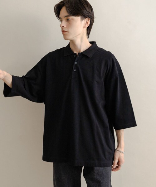 SENSE OF PLACE by URBAN RESEARCH（センスオブプレイスバイアーバンリサーチ）の「スラブカノコエクストラルーズポロシャツ（ポロシャツ・メンズ・BLACK/OATMEAL/BROWN・M/L）」の7枚目の写真