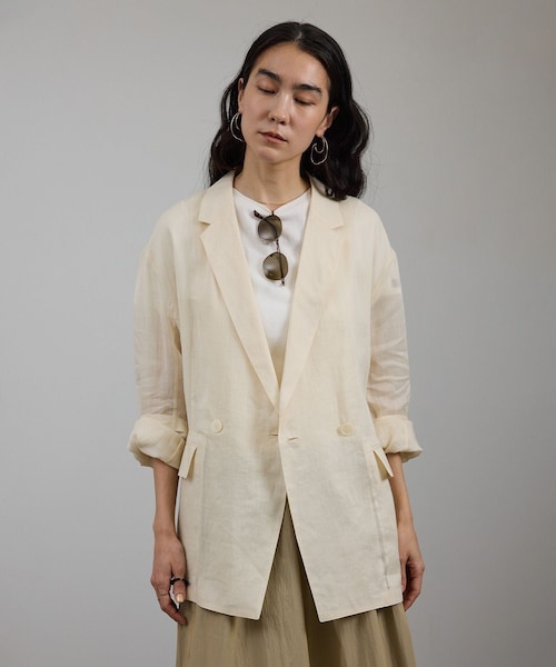 ADAM ET ROPE'（アダムエロペ）の「ラミーシアージャケット［UVケア・洗える・サイズ展開・今から秋まで］（テーラードジャケット・レディース・チャコール/オフホワイト/レンガ系・M/S）」の8枚目の写真