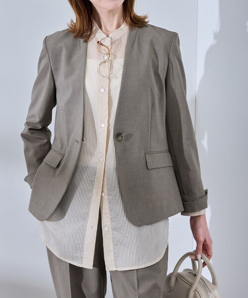 ROPE' PICNIC（ロペピクニック）の「【UV対応】【リネンライク・シリーズ】ノーラペルジャケット/通勤・セットアップ対応（ノーカラージャケット・レディース・グレー/グレー系/ダークブラウン/ネイビー・36/38/40）」の9枚目の写真