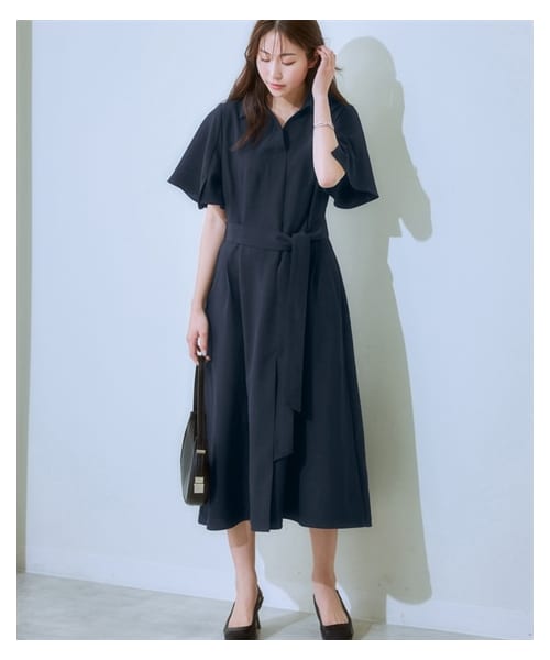 nissen（ニッセン）の「麻調合繊ミディ丈フレアワンピース（しわになりにくい・接触冷感・ＵＶカット・ウォッシャブル）<大きいサイズ有>（ワンピース・レディース・グリーン/モカブラウン/ネイビー/チャコール/ライトベージュ・S/M/L/LL/3L/4L/5L/6L）」の5枚目の写真