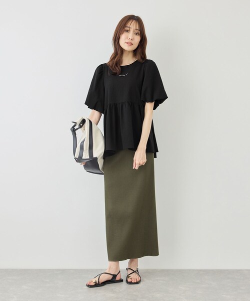 ROPE' PICNIC(ロペピクニック)の「【ベストヒット】細見えバルーンペプラムブラウス(シャツ/ブラウス・レディース・ブラック/キナリ/キナリ系/サックス/ダークブラウン・F)」の8枚目の写真