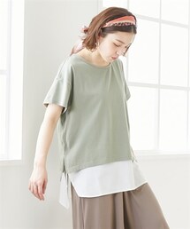 nissen | 【産前・産後　授乳服】シャツ裾レイヤード風　マタニティ半袖チュニック(マタニティウェア/グッズ)