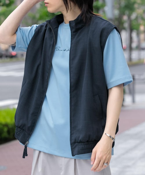 SENSE OF PLACE by URBAN RESEARCH（センスオブプレイスバイアーバンリサーチ）の「『イージーケア/セットアップ対応』リネンライクスタンドカラーWジップベスト（ベスト・メンズ・L.BLUE/CHARCOAL/NAVY・M/L）」の4枚目の写真