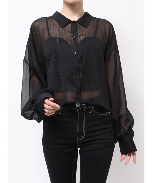 GYDA（ジェイダ）の「SHEERラメショートシャツ（シャツ/ブラウス・レディース・オフホワイト/ブラック/ピンク/ミントグリーン・F）」の3枚目の写真