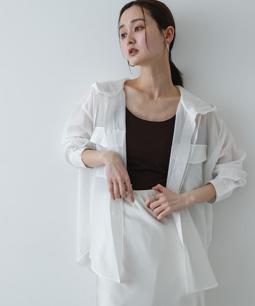 SENSE OF PLACE by URBAN RESEARCH（センスオブプレイスバイアーバンリサーチ）の「シアーフーディシャツ（シャツ/ブラウス・レディース・OFF WHITE/BLACK/YELLOW・One）」の6枚目の写真