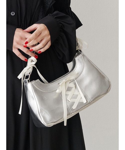 jouetie（ジュエティ）の「レースアップリボンハンドバッグ（ハンドバッグ・レディース・ブラック/ボルドー/シルバー・F）」の11枚目の写真