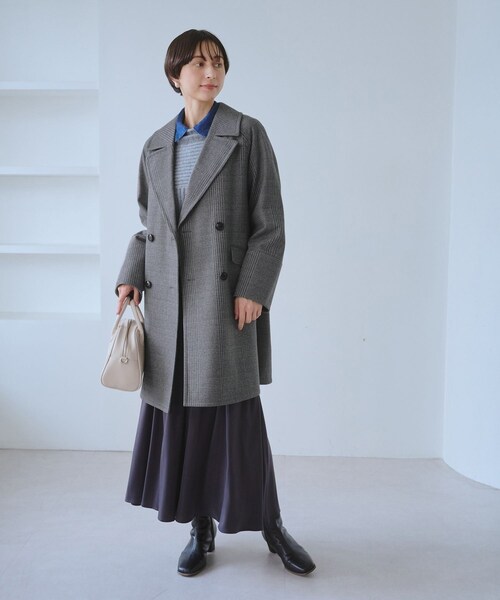 ROPE' PICNIC（ロペピクニック）の「ジャージメルトン無地＆チェックオーバーPコート/一部WEB限定カラー・リンクコーデ（ピーコート・レディース・ブラック/ブラック系/グレー系/ダークブラウン/ベージュ・M/S）」の18枚目の写真