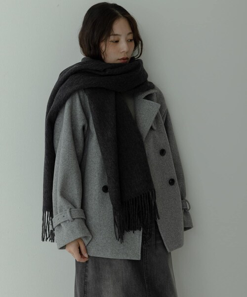 URBAN RESEARCH Sonny Label（アーバンリサーチサニーレーベル）の「大判ウールストール（マフラー・レディース・チャコール/Lグレー/ベージュ/ボルドー・One）」の12枚目の写真