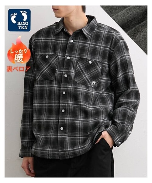 nissen（ニッセン）の「裏ベロア　チェック柄オーバーシャツ　HANGTEN（ハンテン）（シャツ/ブラウス・メンズ・BL3 ブルー/NE3 グレー/NE5 ブラック・M/L/LL）」の3枚目の写真