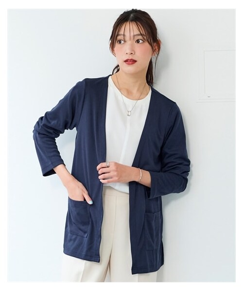 nissen（ニッセン）の「カットソーレギュラー丈カーディガン＜大きいサイズ有＞（カーディガン/ボレロ・レディース・モカブラウン/スモーキーパープル/ボルドー/グレー/黒/オフホワイト/カーキ/ネイビー/フェードブルー・3L/L/LL/4L/5L/6L/8L/10L/S/M）」の10枚目の写真