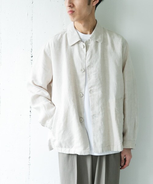URBAN RESEARCH DOORS(アーバンリサーチドアーズ)の「シルケットリネン シャツジャケット(テーラードジャケット・メンズ・ECRU/BROWN/INK BLACK・M/L)」の5枚目の写真