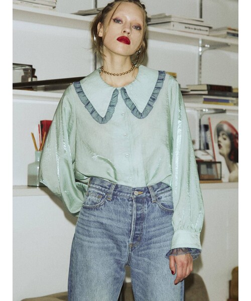 jouetie（ジュエティ）の「シアーフリルカラーブラウス（シャツ/ブラウス・レディース・ピンク/グリーン/ブラック/オフホワイト・M）」の21枚目の写真