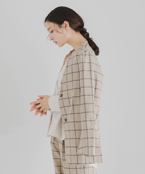 SENSE OF PLACE by URBAN RESEARCH（センスオブプレイスバイアーバンリサーチ）の「チェックノーカラージャケット（ノーカラージャケット・レディース・MOCHA/GREIGE・FREE）」の10枚目の写真