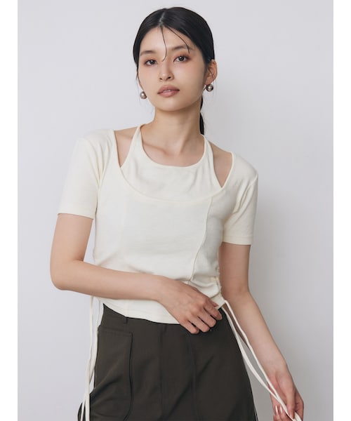 MURUA（ムルーア）の「ホルターネックシャーリングトップス（Tシャツ/カットソー・レディース・アイボリー/ブラック/レッド/ブルー・F）」の3枚目の写真