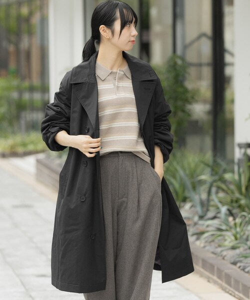 EKAL（エカル）の「撥水中綿ステンカラーコート（ステンカラーコート・レディース・キャメル/ブラック・one）」の4枚目の写真