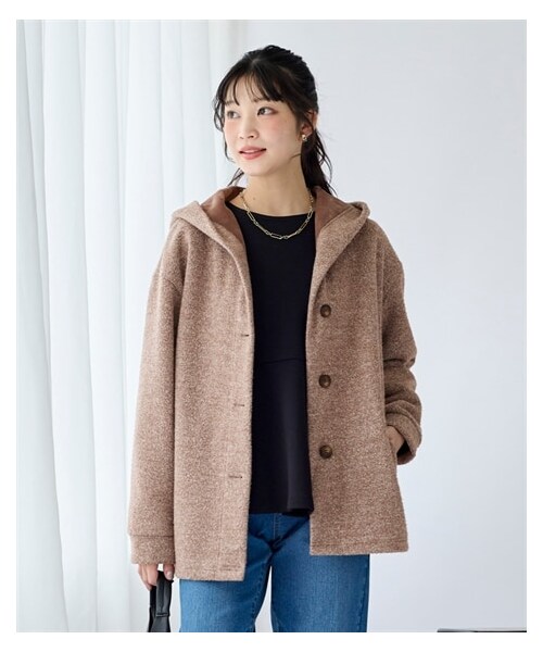 nissen（ニッセン）の「大きいサイズ なめらか裏ベロアフード付コクーンコート（ジャケット/アウター・レディース・ミックスグレー/ミックスブラウン・L~LL相当/3L~4L相当/5L~6L相当/8L相当/10L相当）」の12枚目の写真