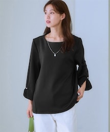 7days Life Styling | パール調ビジュー使い９分袖トップス(きれいめダンボール)(Tシャツ/カットソー)